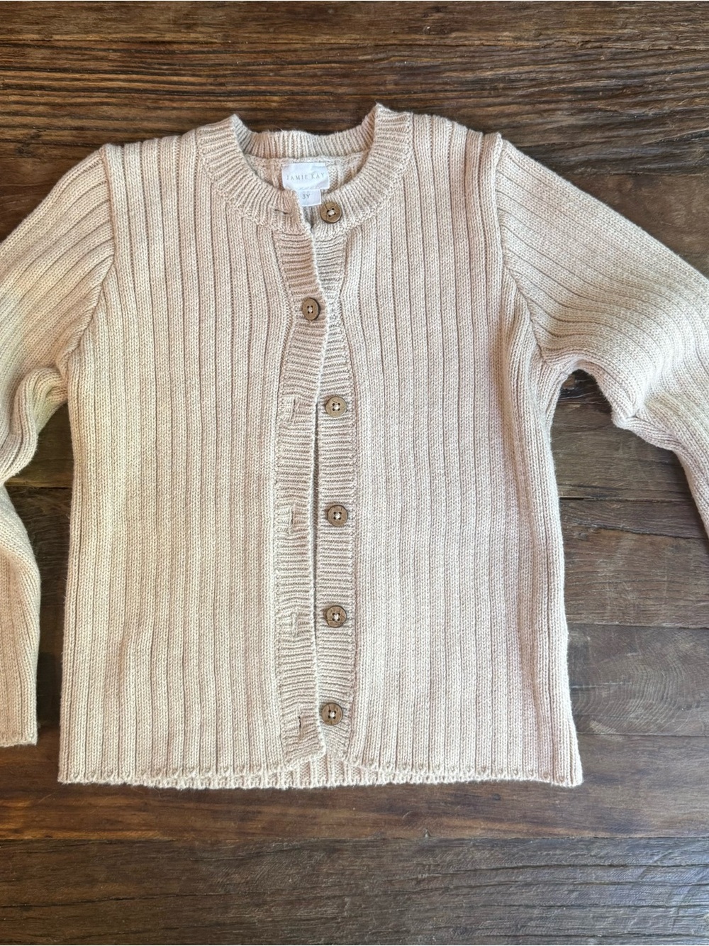 Jamie Kay Ribbed Crewneck Button Cardigan - Cream